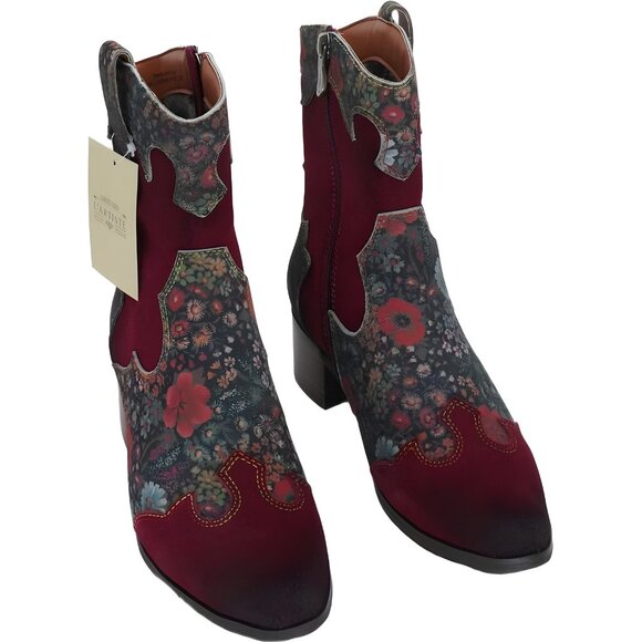 Spring Step L'Artiste Lady Luck Western Boot Bordeaux Multi Suede US 6.5 EU 37 - Picture 1 of 6